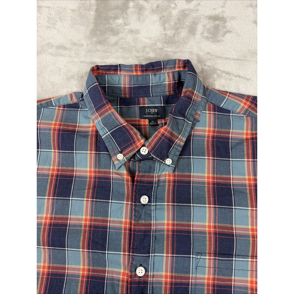 J.Crew Button Down Shirt Mens XL Blue Plaid Heathered Cotton Long Sleeve 47166